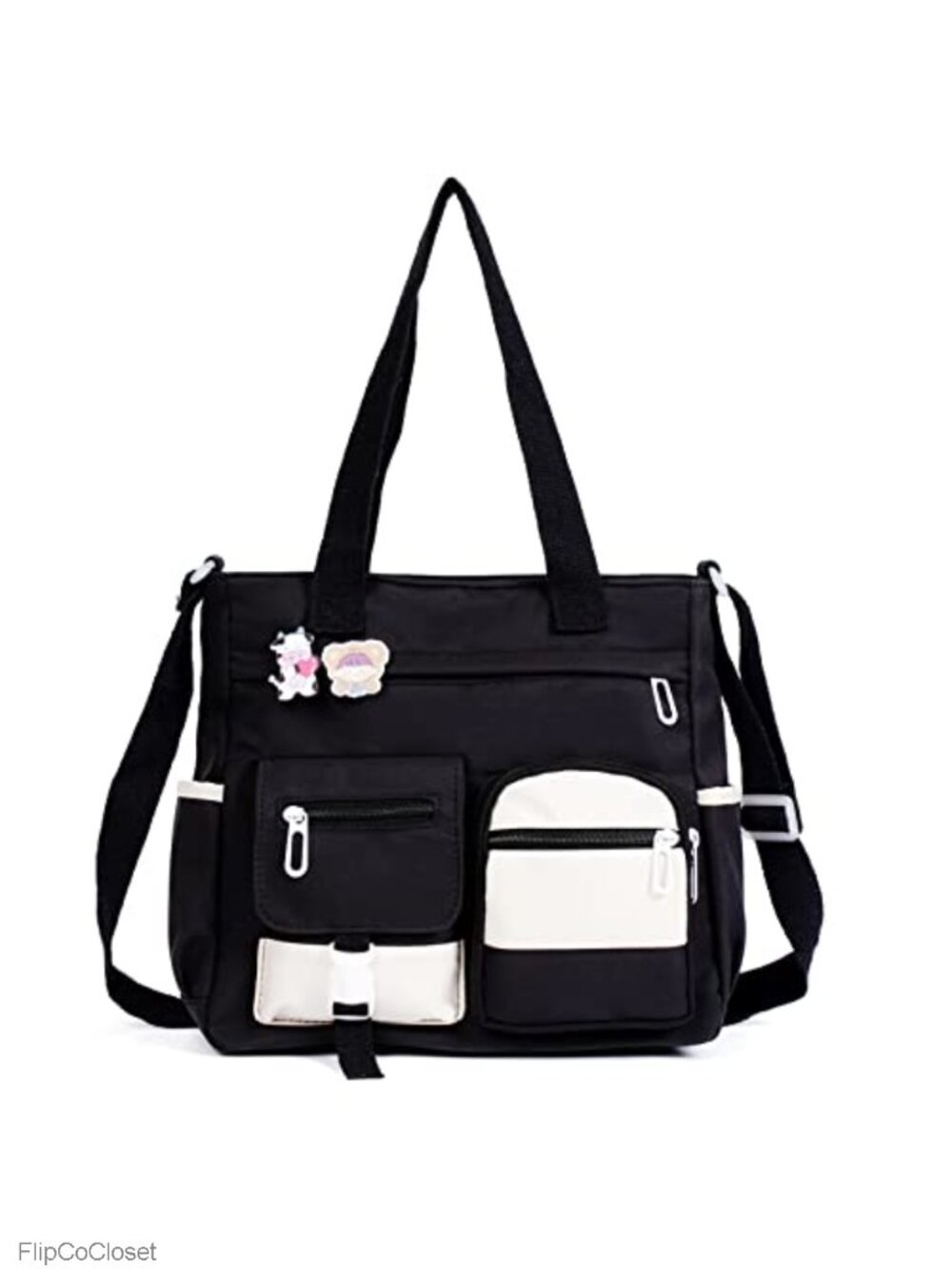 Kawaii Nylon Crossbody Bag with Pins, Lightweight Water-Resistant